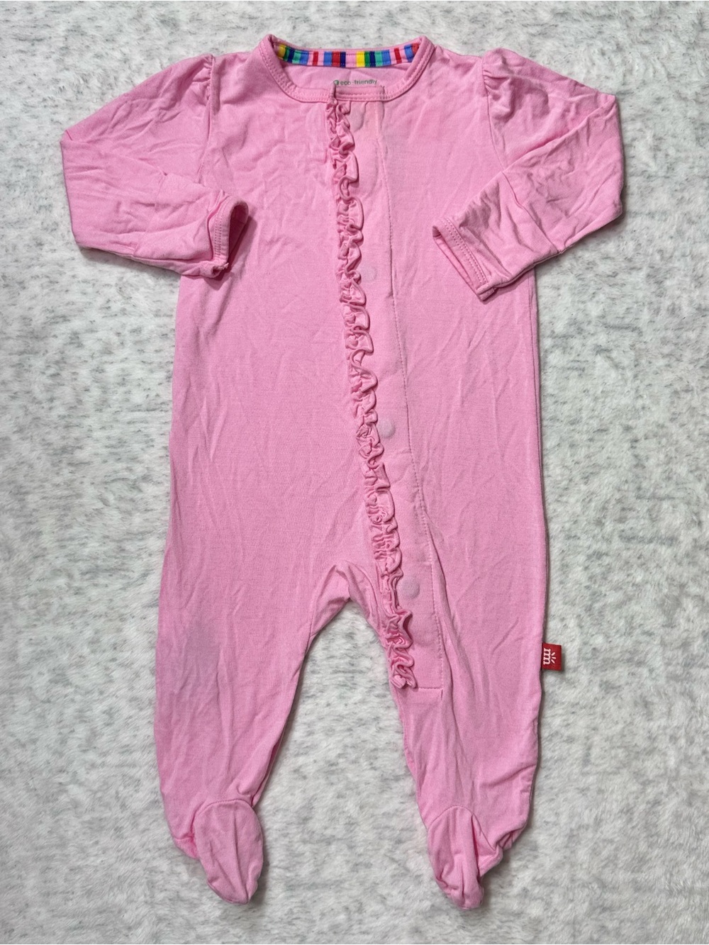 Magnetic Me Solid Neon Pink Ruffle Footie Sleeper 0-3M Baby Girl Modal Vibrant